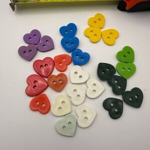 Colorful Vintage Heart-Shaped Button Set, Red, Blue, Purple, Green, White rtc